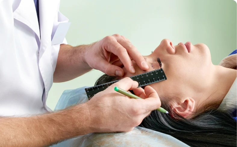 Cosmetic procedure preparation on woman's face